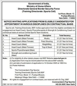 BSF Sports Cell Recruitment 2025