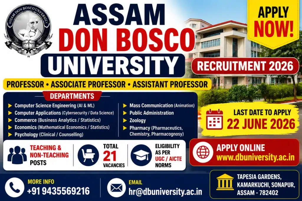 Assam Don Bosco University Recruitment 2026