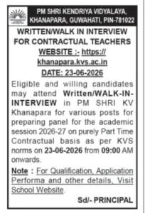 KV Khanapara Recruitment 2026