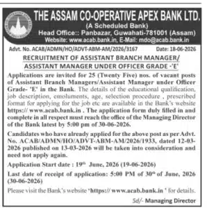 Assam Apex Bank Vacancy 2026