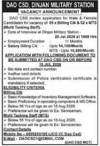 DAO CSD Dinjan Recruitment 2026